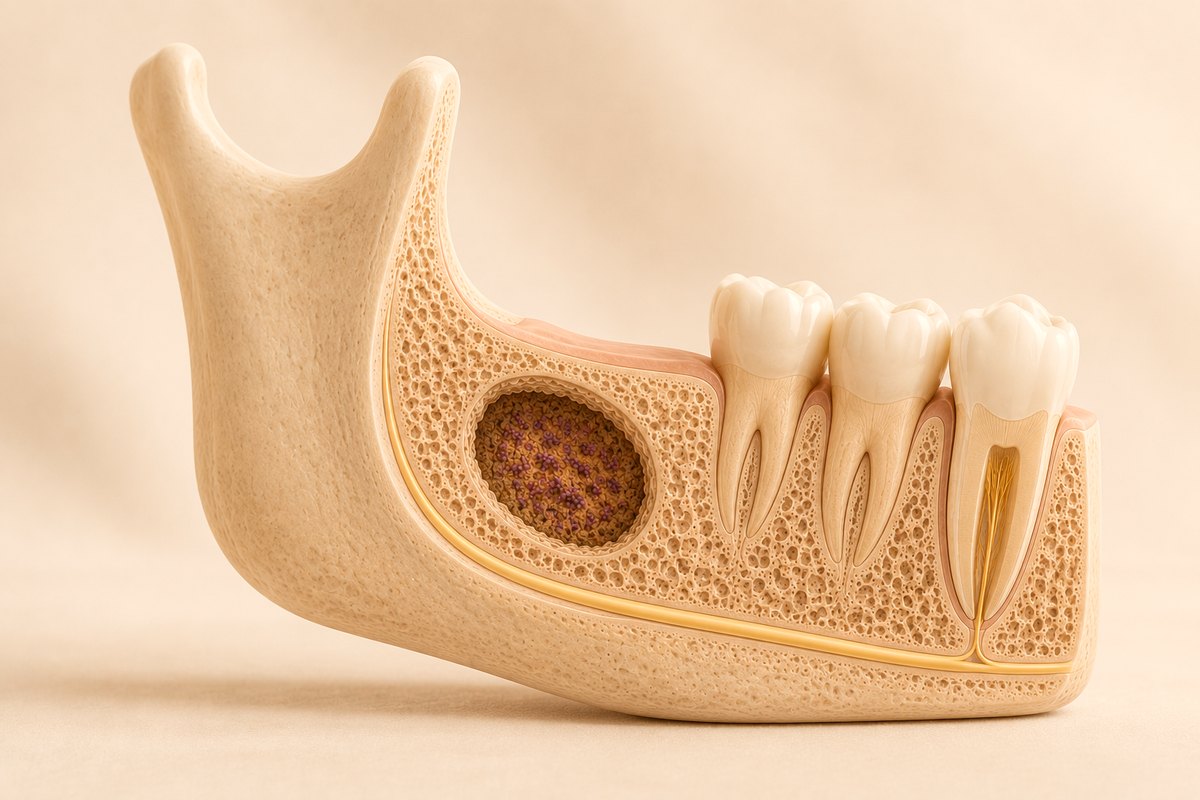 Anatomical diagram of a cavitation in the lower jawbone