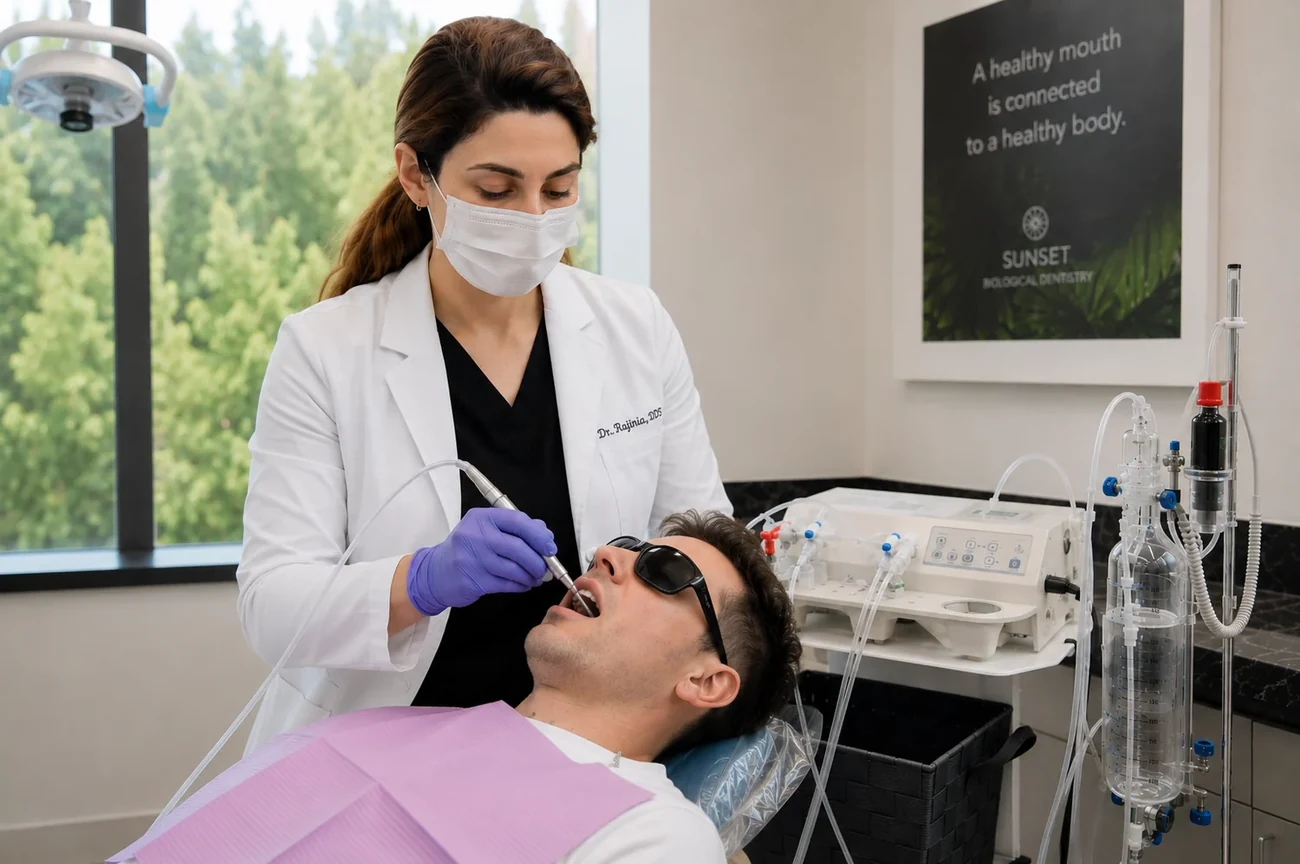 Dr. Mersedeh applying ozone to a patient during treatment